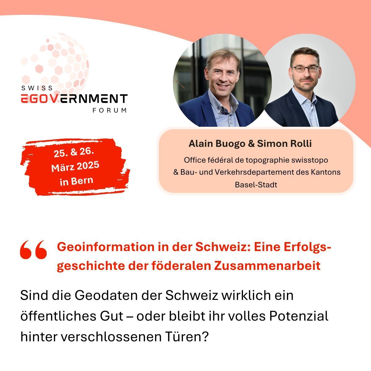 Wir freuen uns, Alain Buogo &amp; Simon Rolli als Keynote Referenten am Swiss eGovernment Forum 2025 zu begrüssen. Entdecken Sie das Programm und sichern Sie sich noch heute Ihr Ticket: buff.ly/3MwBwdI

#swissegovernmentforum #egov #digitaleverwaltung