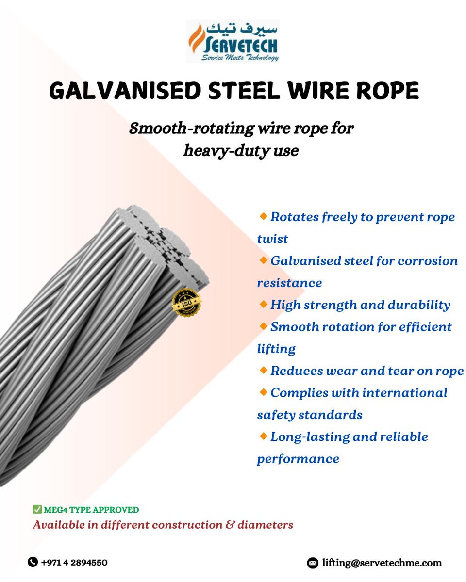 servetechliftng's tweet photo. Galvanized rotating steel wire rope is a durable and corrosion-resistant cable made from steel wires coated with a protective zinc layer, designed for rotational applications, offering strength, flexibility, and longevity✅ https://t.co/wpQ1eqKkvK