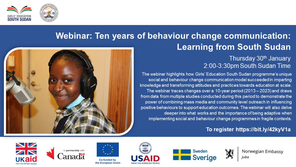 🌟 Exciting Event Alert! 🌟

Join us next week to talk about GESS’s unique social and behaviour change communication model which is transforming attitudes and practices towards education at scale in #SouthSudan .

To register, click the link below👇.

 bit.ly/42kyV1a