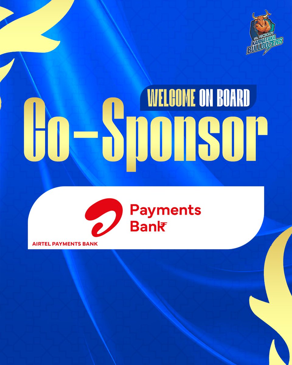 Welcome On Board, Airtel Payments Bank! 💼🏏

We are thrilled to announce Airtel Payments Bank as our Co-Sponsor for the CCL 2025 season. Together, we aim to make this season bigger and better! 💪🌟

Thank you for partnering with the Karnataka Bulldozers!