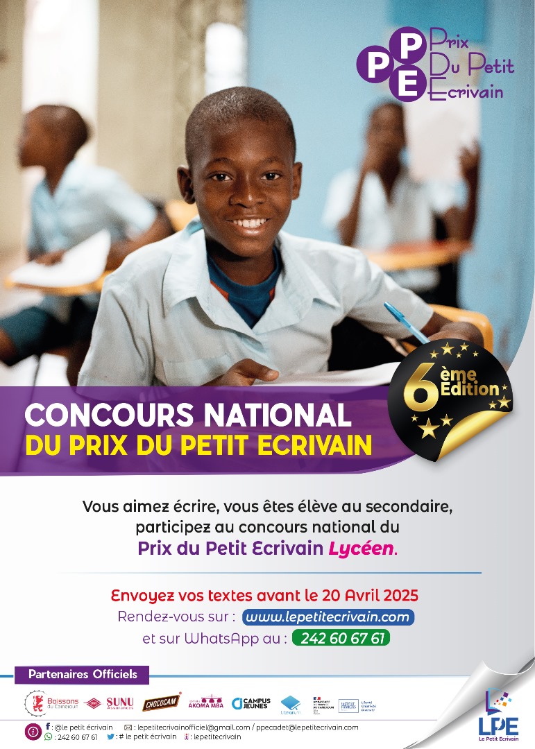 📚✨ CONCOURS NATIONAL DU PRIX DU PETIT ÉCRIVAIN LYCÉEN 2025 - 6ème ÉDITION ✨📚
✍️ Tu aimes écrire?
🎓 Tu es élève au secondaire et tu résides au Cameroun ?
Alors participe au Concours National du Prix du Petit Écrivain Lycéen 2025 ! Et Envoie ton texte avant le 20 avril 2025.