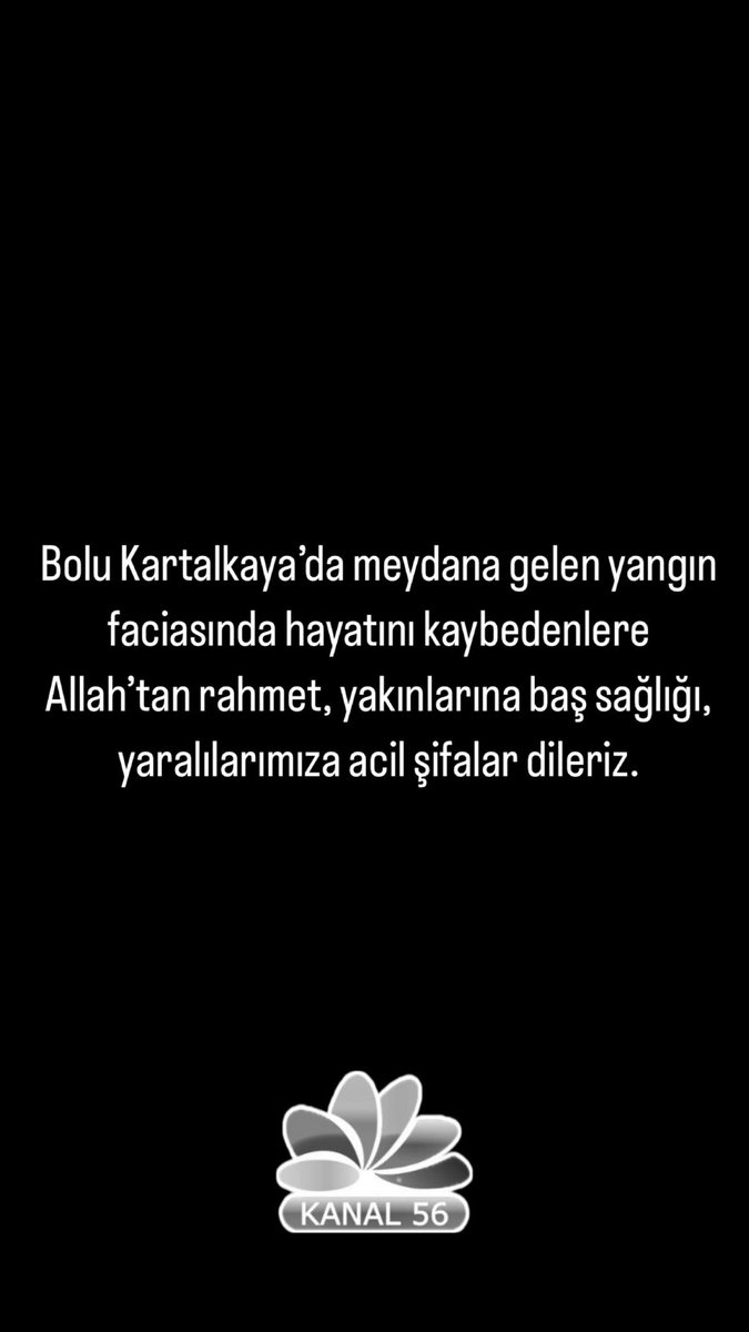 Bolu Kartalkaya’da meydana gelen yangın faciasında hayatını kaybedenlere Allah’tan rahmet, yakınlarına baş sağlığı, yaralılarımıza acil şifalar dileriz.