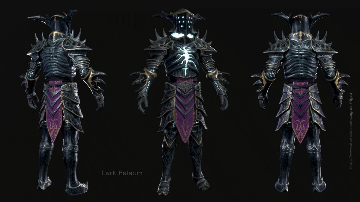 SFrigas's tweet image. Visiting some older works, the Dark Paladin armor set I made for Digital Serpent after the provided concept art.