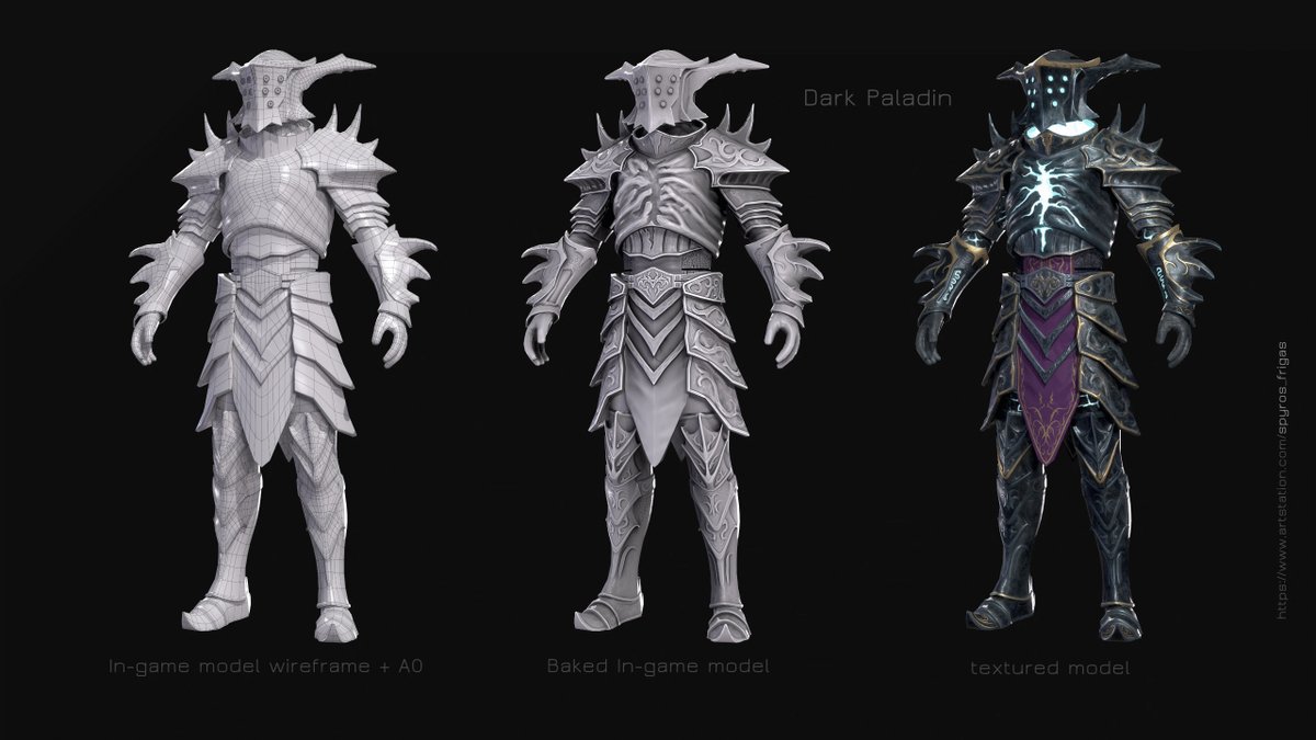 SFrigas's tweet image. Visiting some older works, the Dark Paladin armor set I made for Digital Serpent after the provided concept art.
