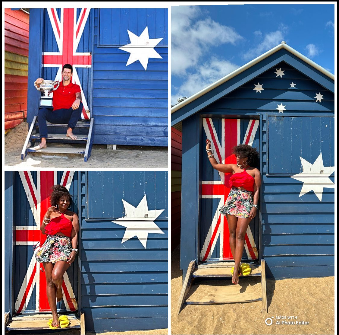 ShalletC's tweet image. After that epic 1/4 finals match last night, decided to spend the day at Brighton beach and had fun recreating pics on the same beach house @DjokerNole used for those iconic pics with the #AO2023 🏆.
For someone from London, it was surreal!!
🙏🏾 for 25💪🏾
#idemo 
#NoleFam
#AO2025