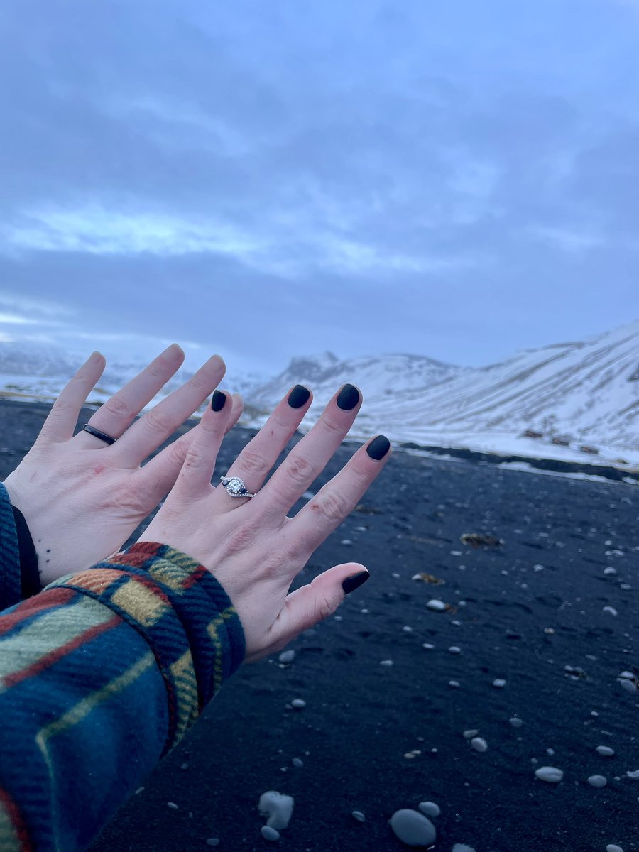 oh yeah, for those of you i don't have on other socials, my girlfriend &amp; i both proposed on the black sand beach in iceland 🇮🇸🖤💍