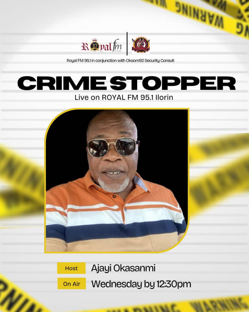 Tune in to Royal Fm 95.1 Ilorin at 1230pm every Wednesday, starting from today where very insightful discussion on security concerns will be conducted. Hosted by yours truly SP Okasanmi Ajayi Anipr(RTD). It promises to be worth your time.