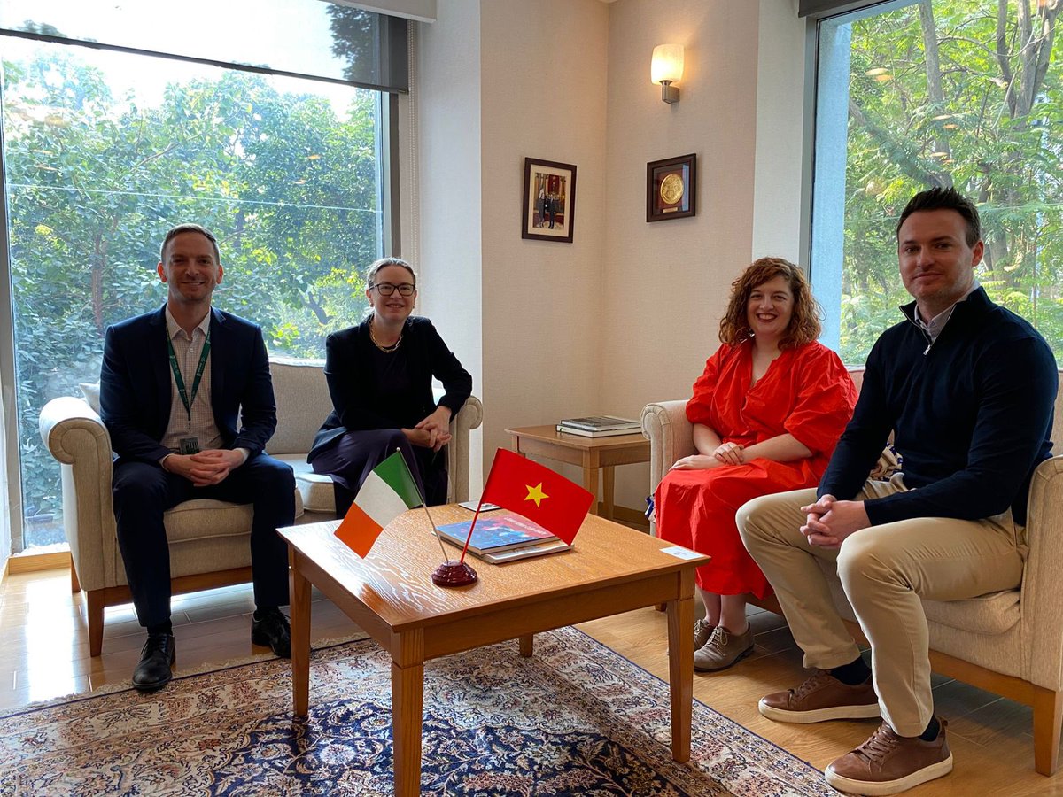 irlembvietnam's tweet photo. Ambassador Ní Fhallúin welcomed Sandra Hembrecht and Daniel Murray to the Embassy. They are here under the @RCSI_Irl Atlantic Surgical Leadership Exchange 🇮🇪🤝🇻🇳 Great to hear of their experience working side by side with Vietnamese medical professionals in busy hospitals 🏥 https://t.co/SJxq3U4ISy