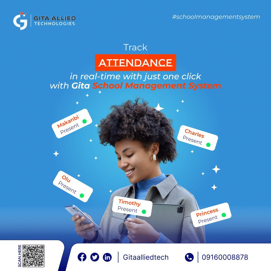 gitaalliedtech's tweet photo. Taking attendance just got easier!
With Gita School Management System, you can track attendance in real-time with just one click.

No stress, no delays — just simple and efficient.
Try it out today - https://t.co/NkaVHNnxfr 

#Gita #SMS #EdTech #Simplifylearning" https://t.co/jgTDfw94LA