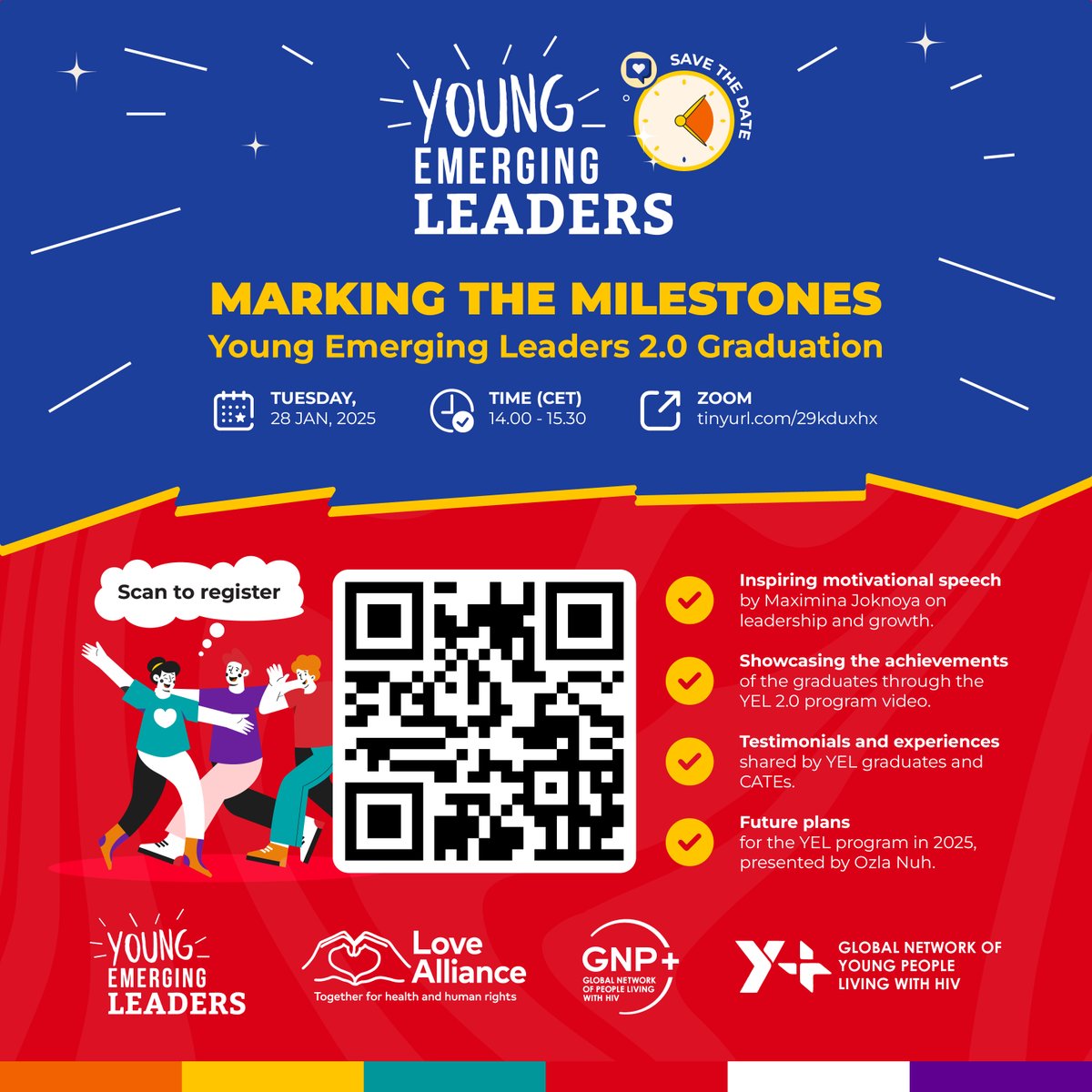 📢#YELWebinar! With <a href="/gnpplus/">GNP+</a>, you are invited to join the #YEL 2.0 graduation and celebrate the fantastic cohort of young advocates who completed the program.

📅 28 January 2025
⏰ 14:00 - 15:30 (CET)
🔗 us06web.zoom.us/webinar/regist…