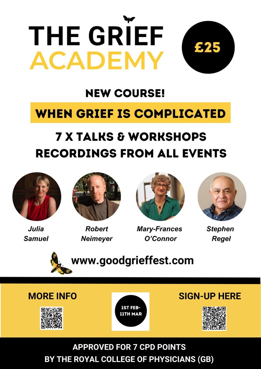 Good Grief Festival (@goodgrieffest) on Twitter photo Are you a clinician looking to learn more about grief and bereavement? Our new course, When Grief Gets Complicated, is now approved for 7 CPD points by
<a href="/RCPhysicians/">Royal College of Physicians</a>. Starts 1 February.
<a href="/capcbristol/">CAPC, Bristol</a> <a href="/PEoLCSW/">Bristol Palliative and End of Life Care Research</a> <a href="/rcgp/">Royal College of General Practitioners</a> Are you a clinician looking to learn more about grief and bereavement? Our new course, When Grief Gets Complicated, is now approved for 7 CPD points by
<a href="/RCPhysicians/">Royal College of Physicians</a>. Starts 1 February.
<a href="/capcbristol/">CAPC, Bristol</a> <a href="/PEoLCSW/">Bristol Palliative and End of Life Care Research</a> <a href="/rcgp/">Royal College of General Practitioners</a>