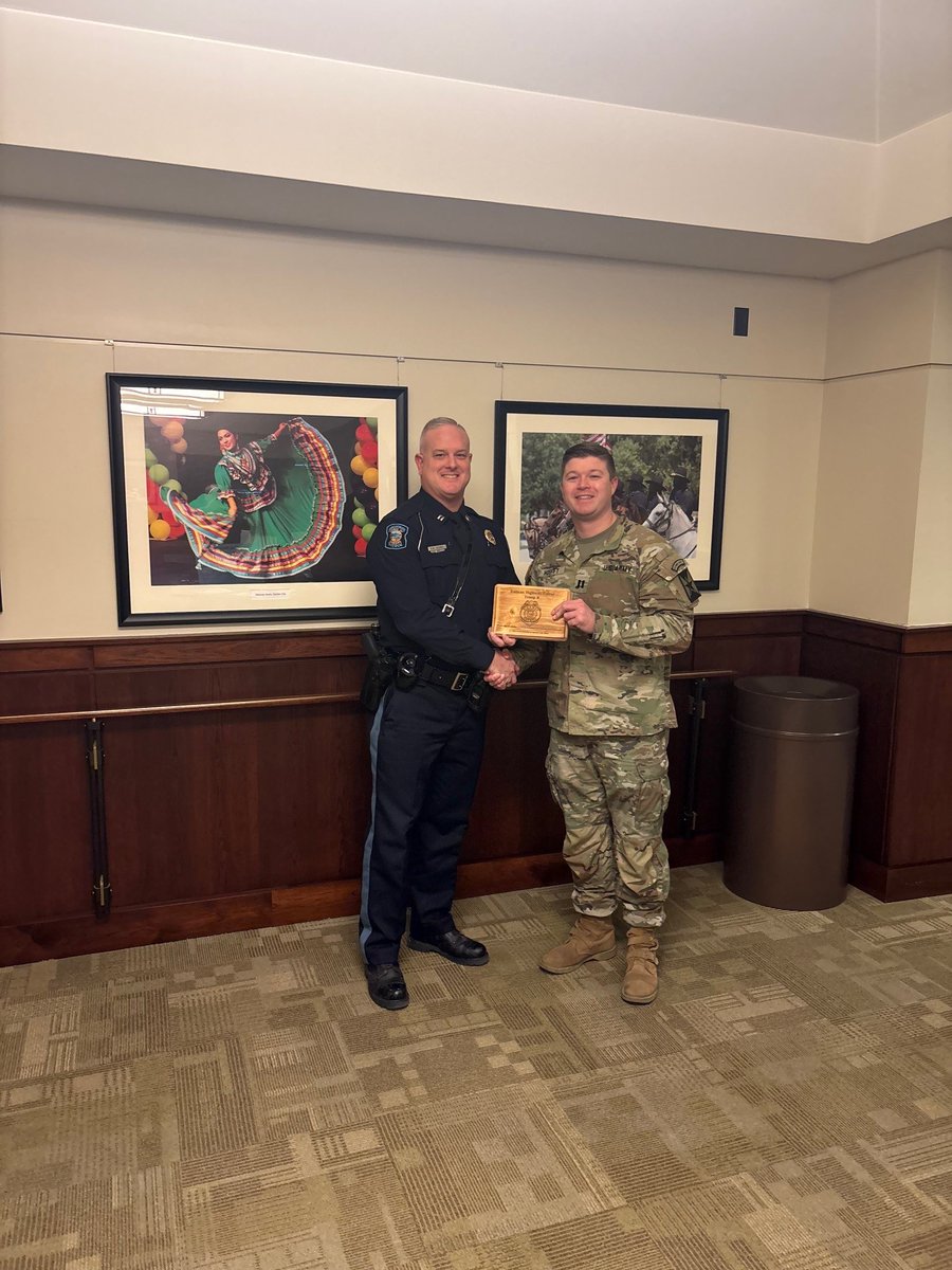 Last Friday, members from Troop B and Capitol Police were presented plaques by Captain Kyle Hoefft with the 635th RSG for their roles in escorting the Kansas Army National Guard Soldiers during their deployment ceremony last year in Topeka.