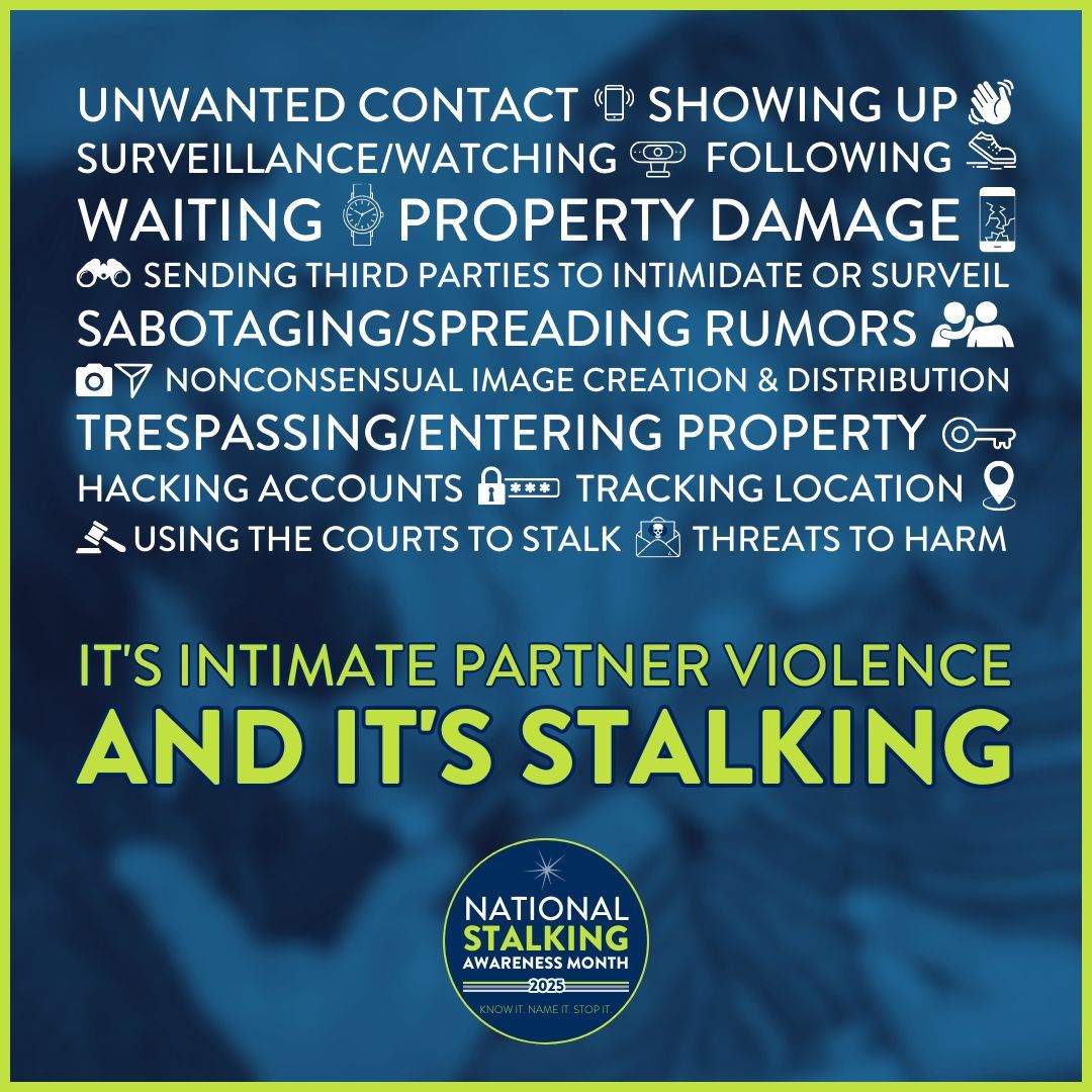 nnedv's tweet image. Abuse is all about one person choosing to gain power and control over another person, and stalking can be an incredibly effective way to accomplish this. Learn more and find resources from our @WomensLaw team: bit.ly/2R71EDj 

#NSAM2025 #KnowItNameItStopIt