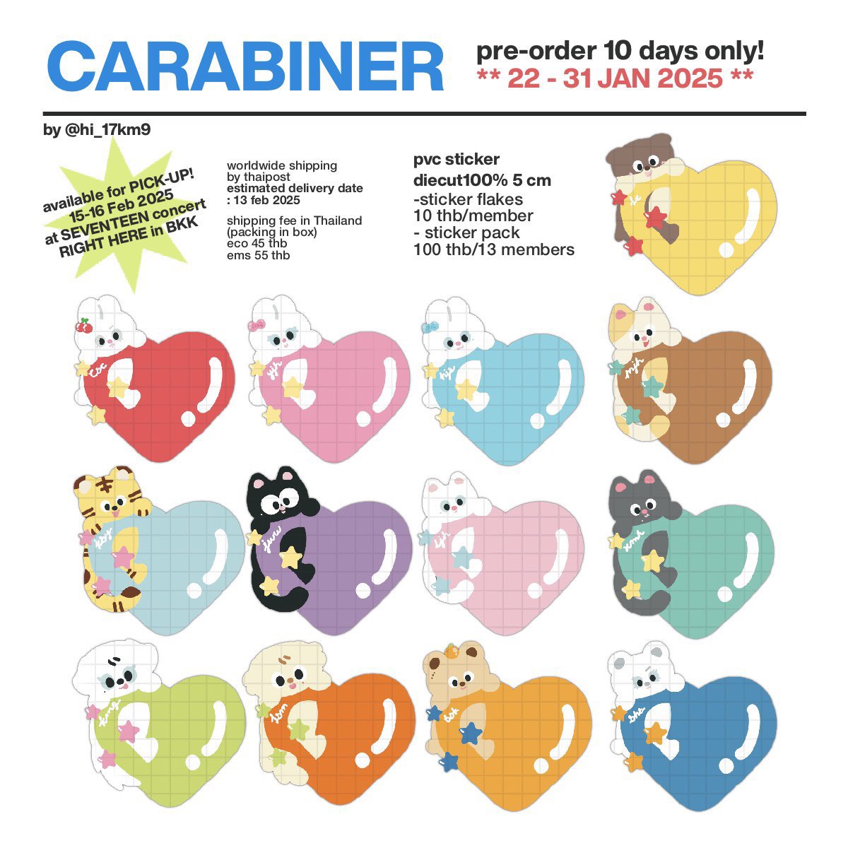 #lyjindaryGO 
WTS LFB PH GO

SVT Carabiner by @hi17km9 PH GO

Prices:
all in ISF already included
FETA

1 carabiner - 225
2 or more carabiners - 220
1 sticker set - 230 (no tingi)

DP: 100 ea (75 ea for old buyers)
BAL: Feb 18

DOO: until Jan 27 or may close earlier

Form: