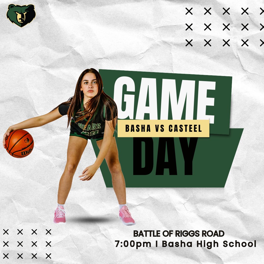 Basha Girls Basketball takes on Casteel AT HOME tonight! Two schools from the same road, Riggs, go head-to-head in a big matchup!

📍 Location: Basha High School
⏰ Game Times:
•JV: 5:30 PM
•Varsity: 7:00 PM

<a href="/bashabearnation/">Basha Bear Nation</a> <a href="/BashaAthletics/">Basha HS Athletics</a> <a href="/MarquesReischl/">Marques Reischl</a> <a href="/CUSDAthletics/">CUSDAthletics</a>