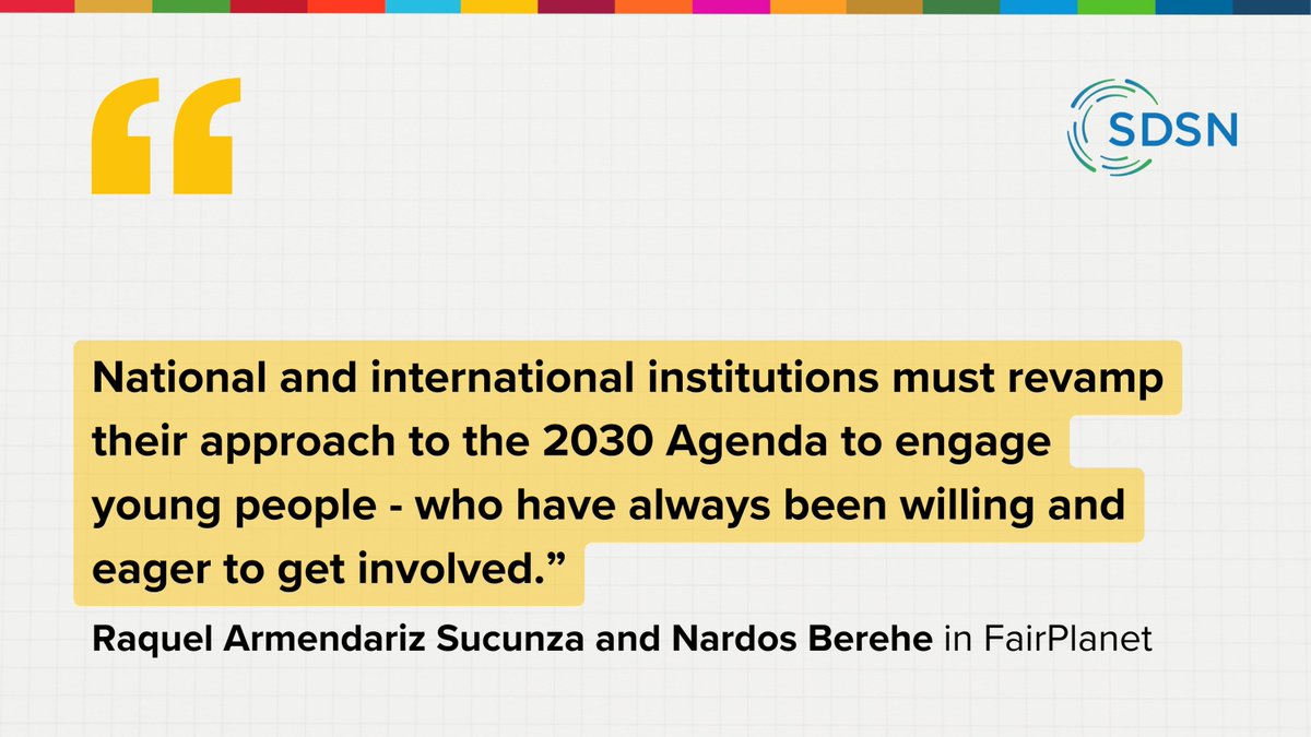SDSN (@unsdsn) on Twitter photo π‘ In an op-ed for <a href="/fairplanet/">FairPlanet</a>, <a href="/SDSNYouth/">SDSN Youth</a>'s Raquel Armendariz Sucunza and Nardos Berehe highlight the critical role of youth in achieving the Sustainable Development Goals. #SDGs
Read the full article π tinyurl.com/yjt3dpz3 π‘ In an op-ed for <a href="/fairplanet/">FairPlanet</a>, <a href="/SDSNYouth/">SDSN Youth</a>'s Raquel Armendariz Sucunza and Nardos Berehe highlight the critical role of youth in achieving the Sustainable Development Goals. #SDGs
Read the full article π tinyurl.com/yjt3dpz3