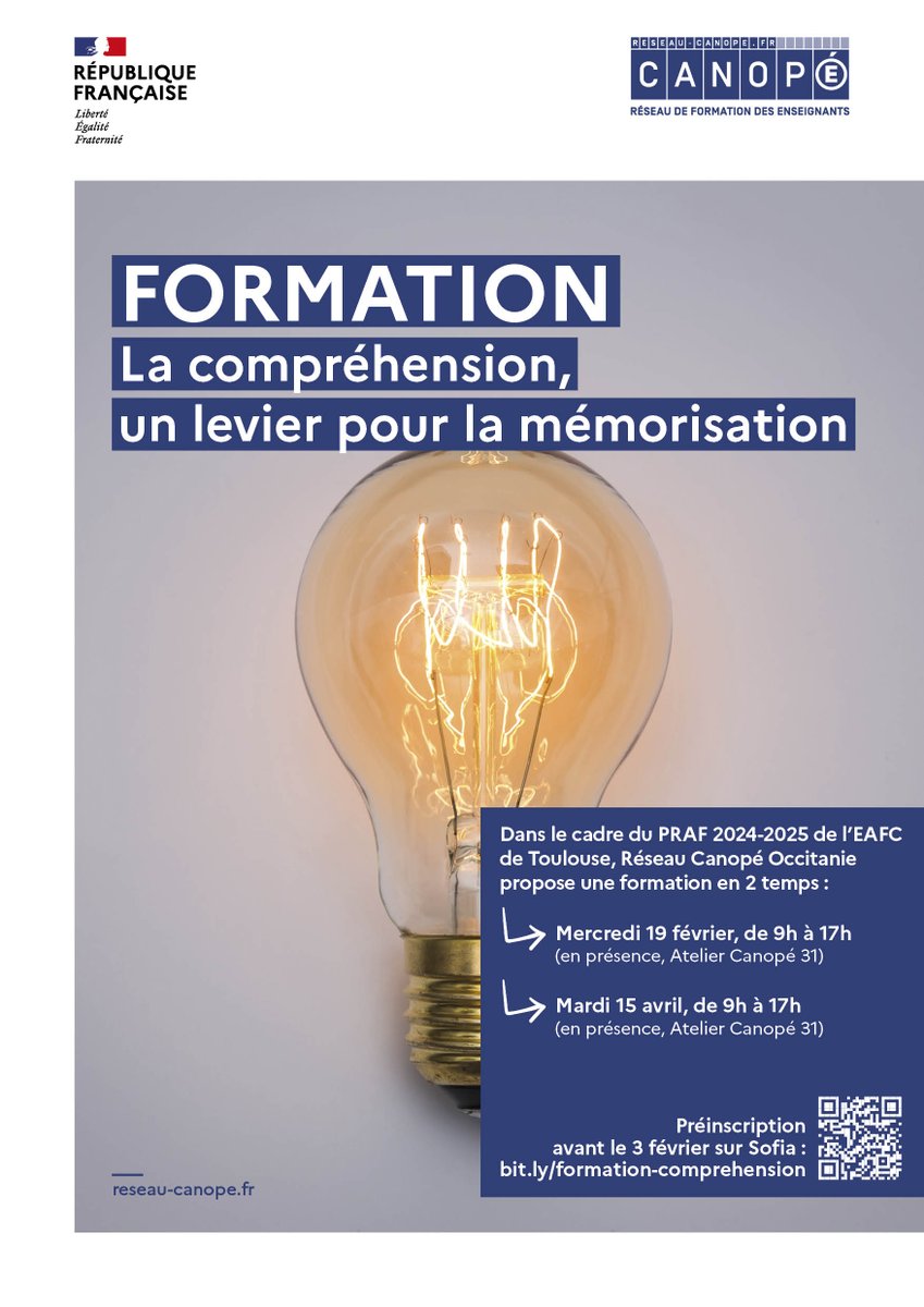 🚀 Vous voulez améliorer la mémorisation de vos élèves ? 
📚Découvrez notre formation PRAF : "La compréhension, un levier pour la mémorisation" 
📅 2 sessions : 19 février &amp; 15 avril à Toulouse 
⏳Inscrivez-vous avant le 3 février : shorturl.at/T24Zf