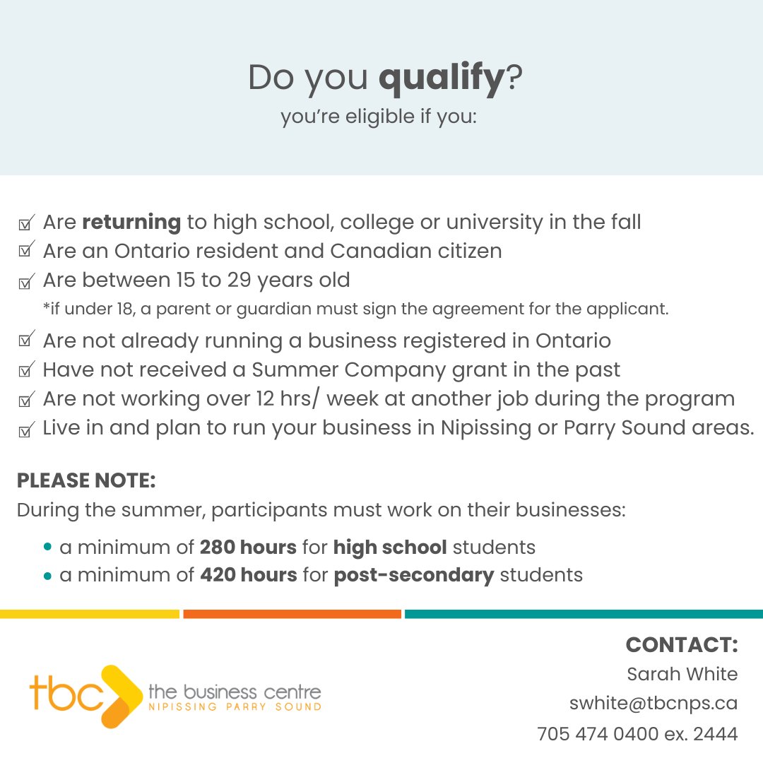 The Business Centre Nipissing Parry Sound is now accepting applications for the Summer Company Program 2025.

📍 Learn more &amp; apply: tbcnps.ca/programs/summe…