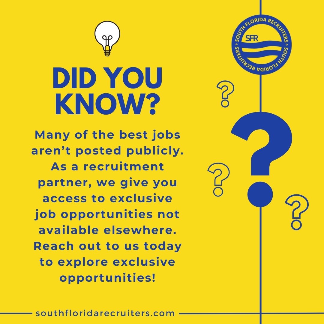 SFRcareers's tweet image. Some of the best jobs aren’t listed. Connect with us for exclusive opportunities!

📥 info@southfloridarecruiters.com
🌐 southfloridarecruiters.com

#ExclusiveOpportunities #CareerMoves #UnlockPotential #ProfessionalGrowth #CareerSuccess #CoachingServices #SouthFloridaRecruiters