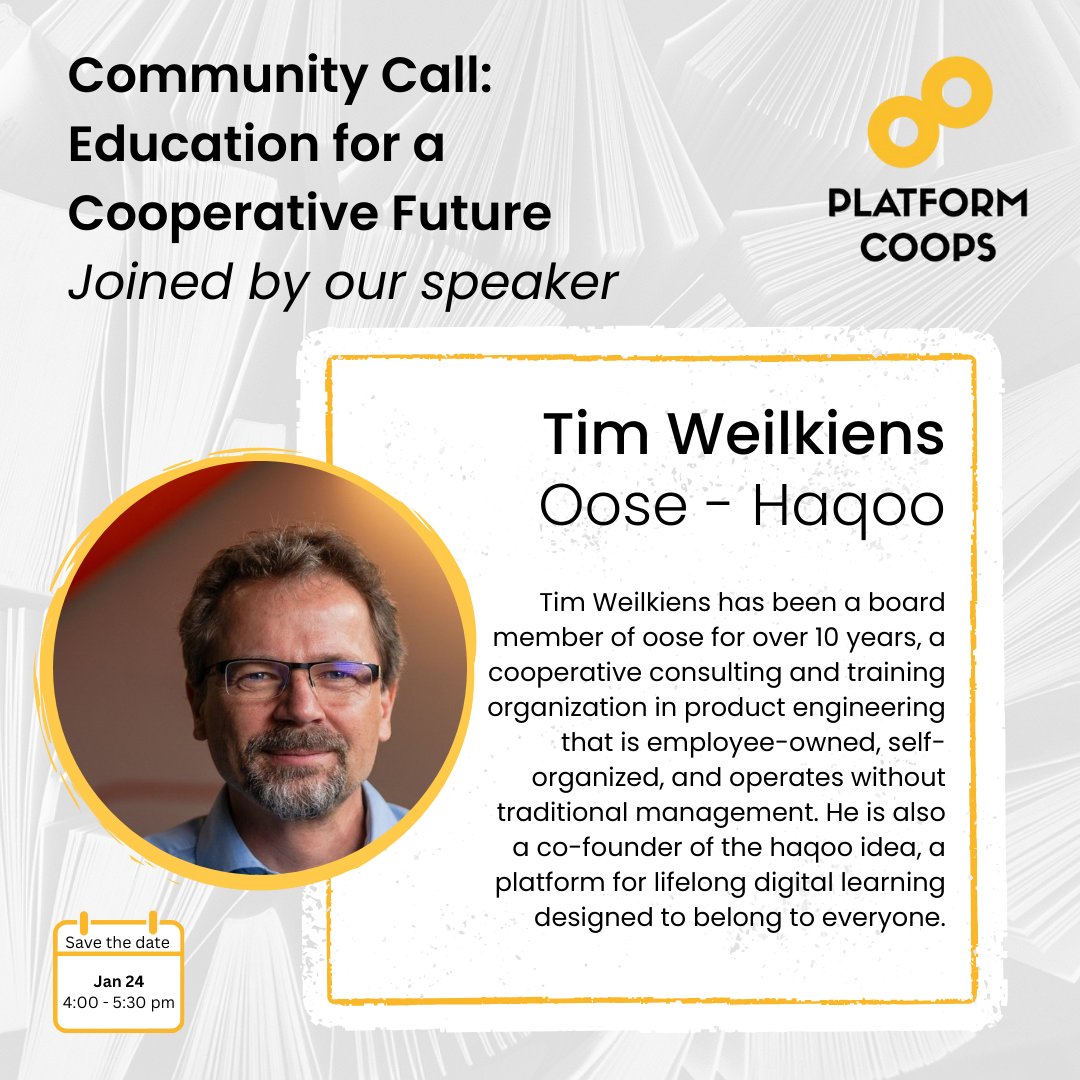Platform Coops eG (@platformcoopde) on Twitter photo Join us this Friday with Tim in our Community Call to celebrate the International Day of Education together. Tim will tell us about his work at <a href="/ooseNews/">oose - Neuigkeiten</a>, and their journey from a classic company to a self-organized cooperative👉Join here shorturl.at/8eNsO Join us this Friday with Tim in our Community Call to celebrate the International Day of Education together. Tim will tell us about his work at <a href="/ooseNews/">oose - Neuigkeiten</a>, and their journey from a classic company to a self-organized cooperative👉Join here shorturl.at/8eNsO