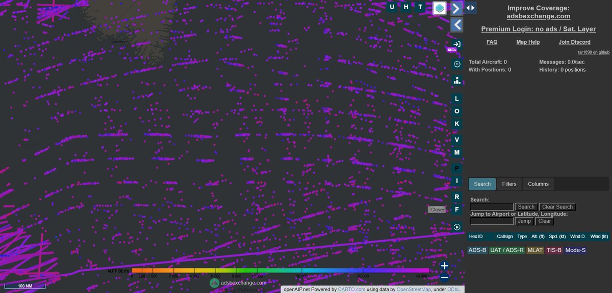 giammaiot2's tweet image. Pattern of aircraft tracking positions received over the North Atlantic Ocean from ?

- AirEON Space-based ADS-B 😊, yes
- ADS-C 😎, no
- OCEANIC 😎, no
- HFDL 😎, no

#ADSB #UAT #MLAT #Radar #SpaceBasedADSB #AirEON