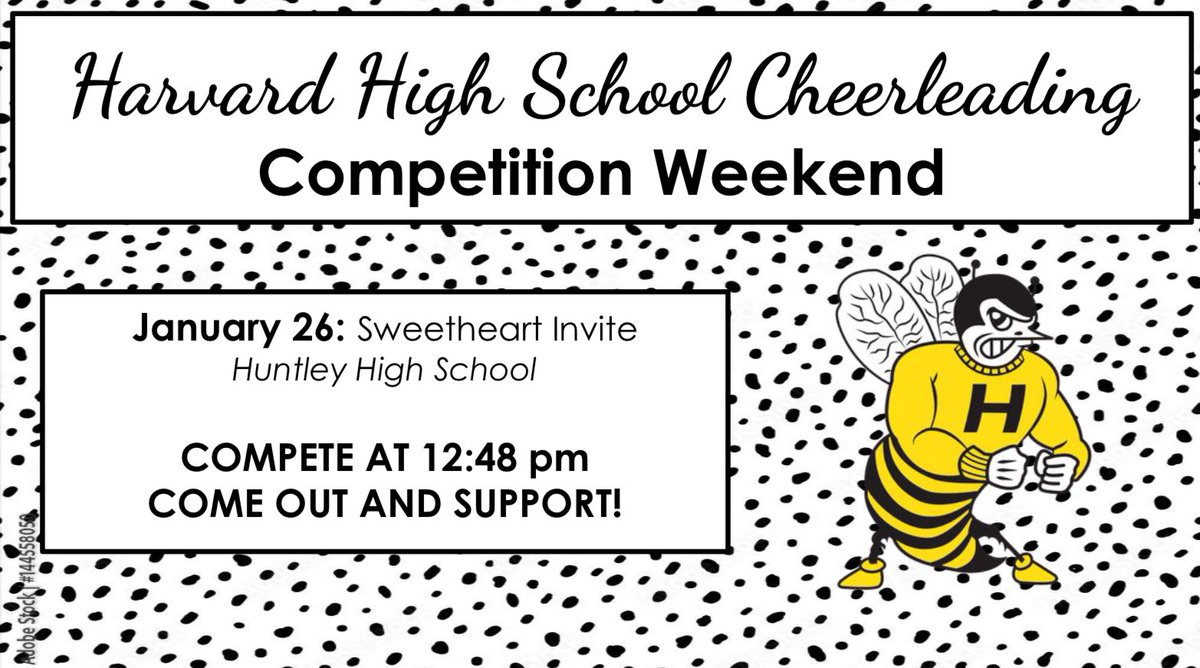 The Hornets will take the mat 2 different times this weekend! Come out support your Harvard Cheerleaders! LETS GO HORNETS!🤍🐝✨ <a href="/D50Athletics/">Harvard Athletics</a> <a href="/HHSHornets1/">Harvard High School</a> 

🫶1.24.2025 (Medium Majors)
🫶1.26.2025 (Sweetheart Cheer Invite)

LET’S GO HORNETS!!! 🤍🐝✨