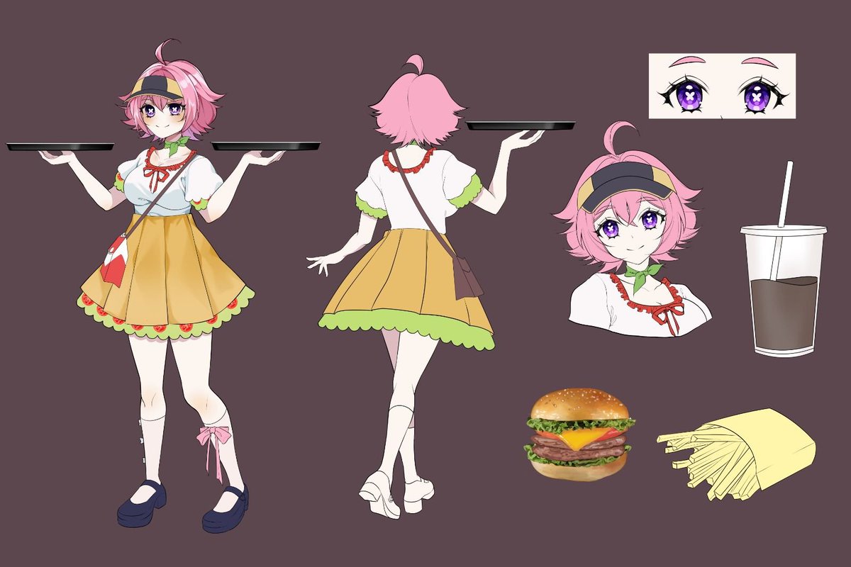 Burgirl_Stall's tweet image. looks like she&apos;s going life to bring out joyful~🍔

#wipart #basecolor #charactersheet
