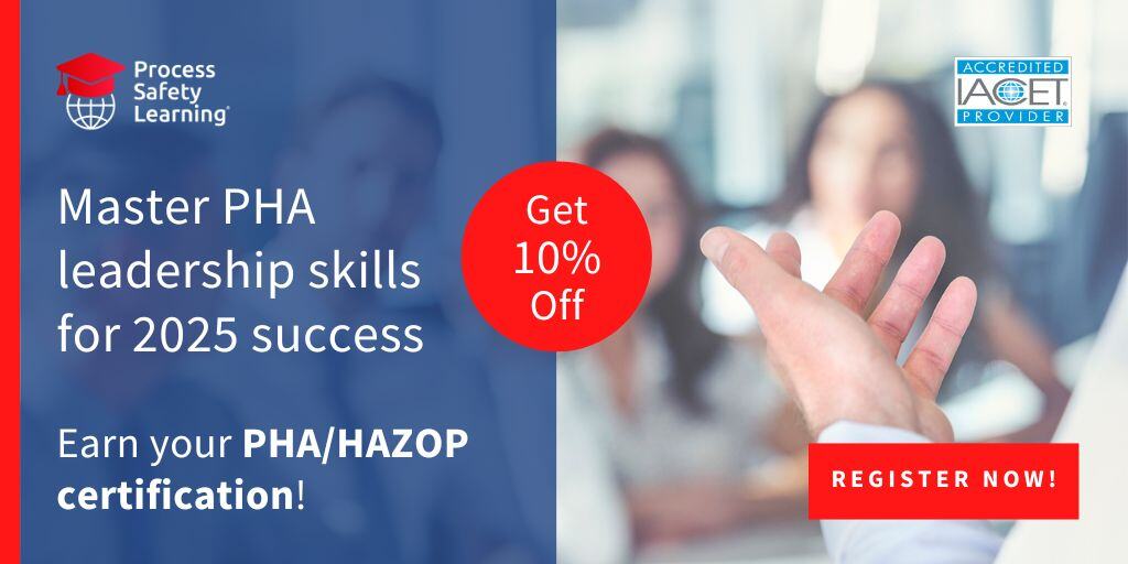 psl_lms's tweet image. Master PHA Leadership Skills for 2025 Success!  We’ve just announced our workshop dates for 2025 to earn your PHA/HZAOP Leader certification.  Register now to save!  Find out more: bit.ly/3V5VYZu #ProcessSafetyManagementTraining #HazardIdentification #PSMTraining