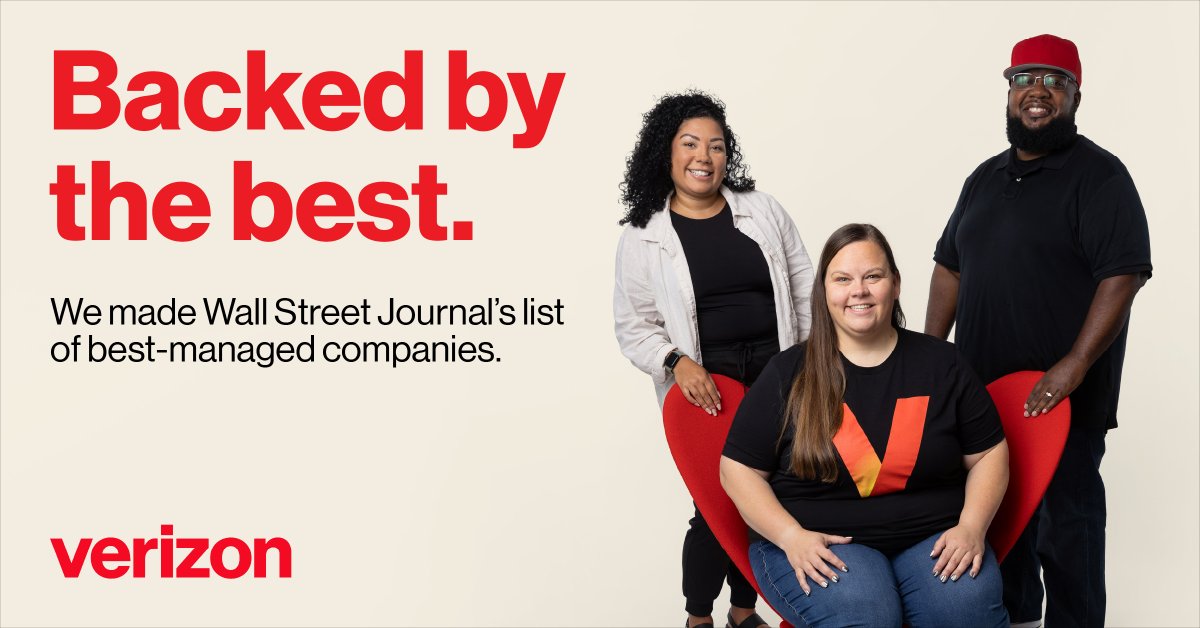 VerizonCareers's tweet photo. Thank you to The Wall Street Journal for recognizing us as one of the 250 best-managed companies of 2024! We've gone from #72 in 2023 to cracking the top 50 in 2024. 🥳 Congrats V Team! Just one more reason to join (and enjoy) the #VTeamLife. Learn more: https://t.co/co8aZO7OOX https://t.co/s8y0nM3Luf