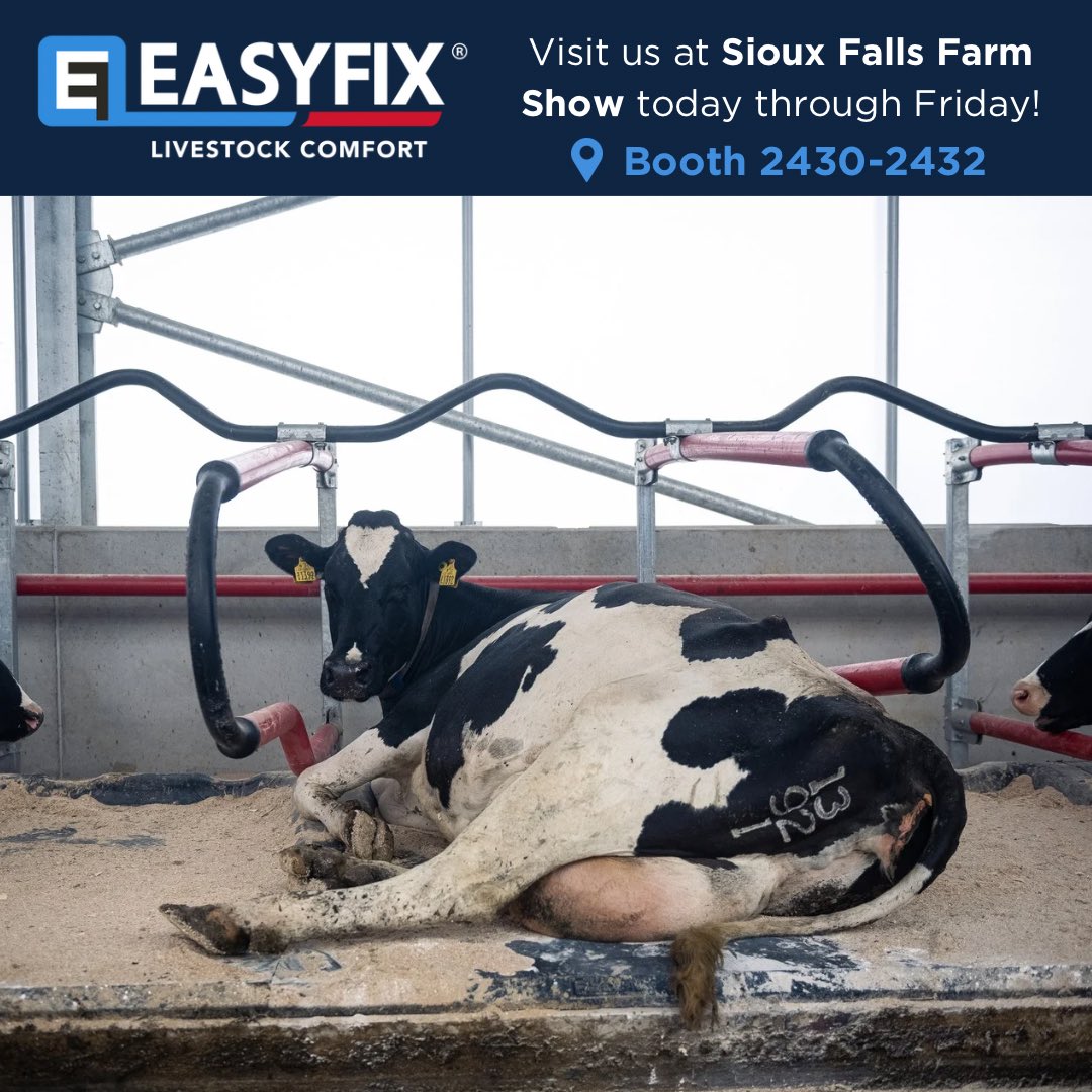 We are at the 𝙎𝙞𝙤𝙪𝙭 𝙁𝙖𝙡𝙡𝙨 𝙁𝙖𝙧𝙢 𝙎𝙝𝙤𝙬 today through Friday🐄

Be sure to stop by and say hi if you are attending 👋 

You will find us at 📍𝗕𝗼𝗼𝘁𝗵 # 𝟮𝟰𝟯𝟬-𝟮𝟰𝟯𝟮

#EASYFIXUSA #LivestockComfort #SiouxFallsFarmShow #FarmingUSA