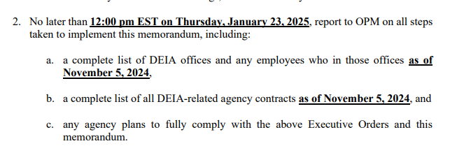 Item 2.b. in OMB's memo probably shuts down funding for the Knight Commission. Too bad. They have the best database on athletic department spending. Unfortunately its purpose (equity for women student-athletes) is in opposition the DEI posture of the new Administration. The