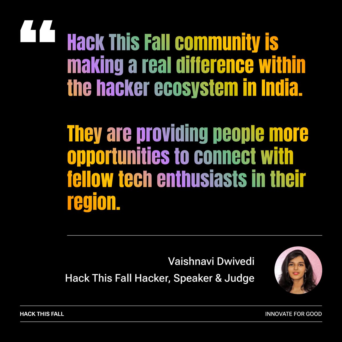 hackthisfall's tweet photo. Vaishnavi Dwivedi, our hacker, speaker, and judge in previous editions, highlights how Hack This Fall opens doors to opportunities where everyone can grow. ✨

Here's @dwvicy's take on how we, as a community, are making an impact! 🧡

#HackThisFall2025 #HackThisFall #HTFCommunity https://t.co/l9oei5J1vY