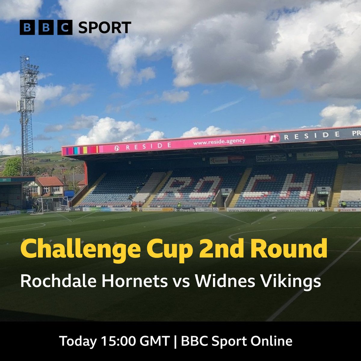 ⌛️ This afternoon

🏉 <a href="/RochdaleHornets/">Rochdale Hornets</a> 🆚 <a href="/WidnesRL/">Widnes Vikings</a>
🏆 <a href="/TheChallengeCup/">Betfred Challenge Cup</a> 2nd Round
🏟 Crown Oil Arena
🕒 Kick-off 3pm
🎙️ <a href="/johnlawlessRL/">John Lawless</a> &amp; <a href="/jdgsport/">James Gordon</a>
#️⃣ #ChallengeCup
💻 Online