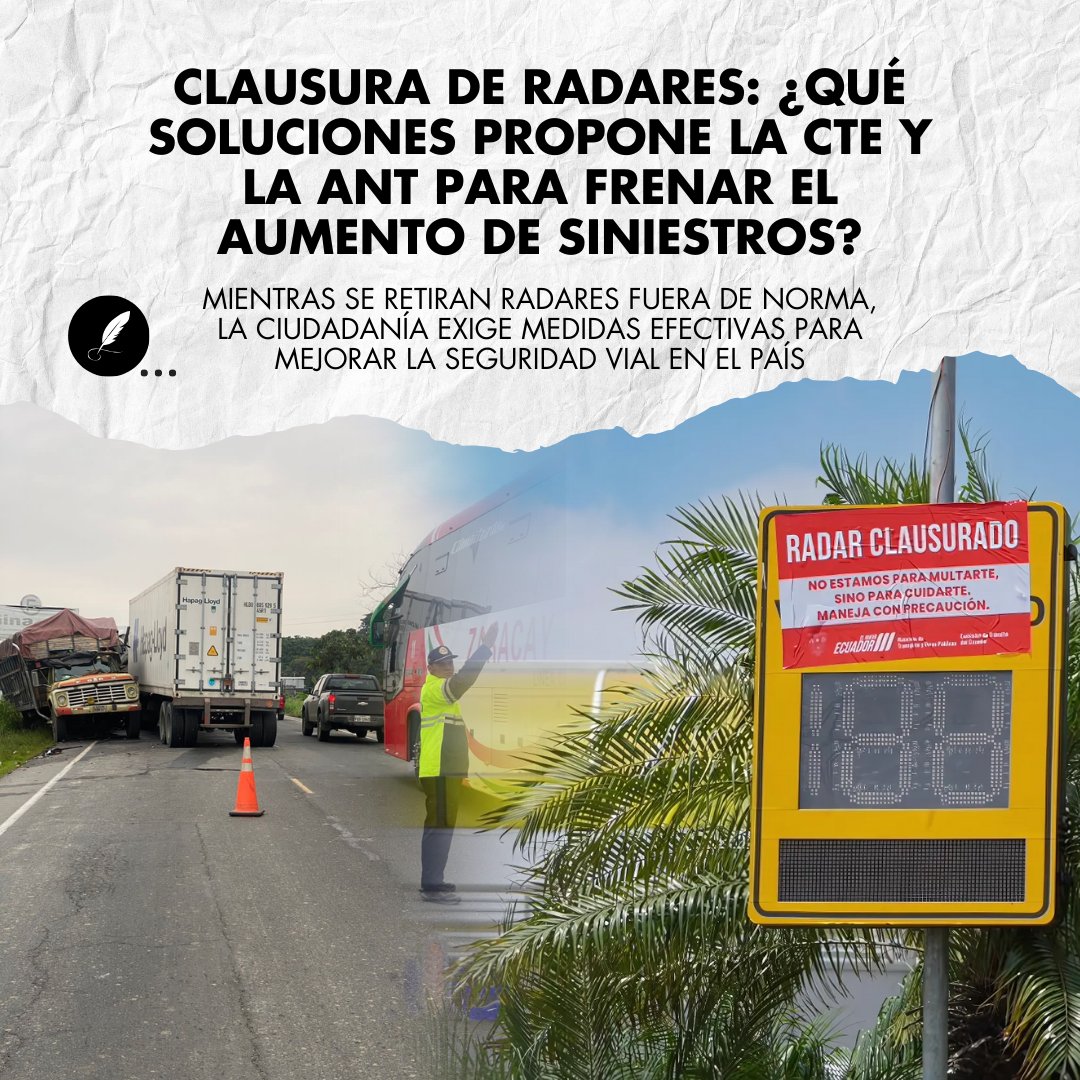 La clausura de 11 radares en Daule por incumplir normas de calidad INEN y reglamentos de la ANT es un paso hacia la transparencia, pero deja una pregunta urgente en el aire: ¿Qué acciones tomarán la <a href="/CTEcuador/">Comisión de Tránsito 🇪🇨</a>, la <a href="/ANT_ECUADOR/">ANT Ecuador</a>  y el @ObrasPublicasEc  para detener el creciente