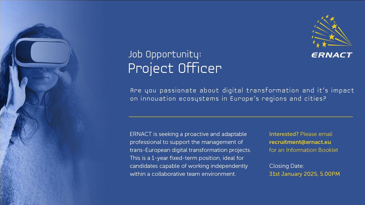 ERNACT Network (@ernact) on Twitter photo 🚨 #JobOpportunity in #Donegal, Ireland! 🌍
Are you passionate about #DigitalTransformation & its impact on Europe's regions & cities? #ERNACT seeks a motivated professional to manage innovative trans-European projects.
📅 1-year fixed term | 💻 Apply here: 🚨 #JobOpportunity in #Donegal, Ireland! 🌍
Are you passionate about #DigitalTransformation & its impact on Europe's regions & cities? #ERNACT seeks a motivated professional to manage innovative trans-European projects.
📅 1-year fixed term | 💻 Apply here: