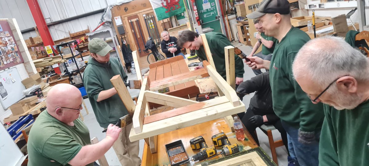 RefurbsFlint's tweet image. Busy day at Wood Shed building &amp;amp; painting an accessible picnic bench for Pedal Power Wrexham, an all-ability cycling charity! 🌳 Flintshire Wood Shed offers a friendly space for unemployed/retired individuals to connect, learn new skills, &amp;amp; share old ones. #Community #Woodworking