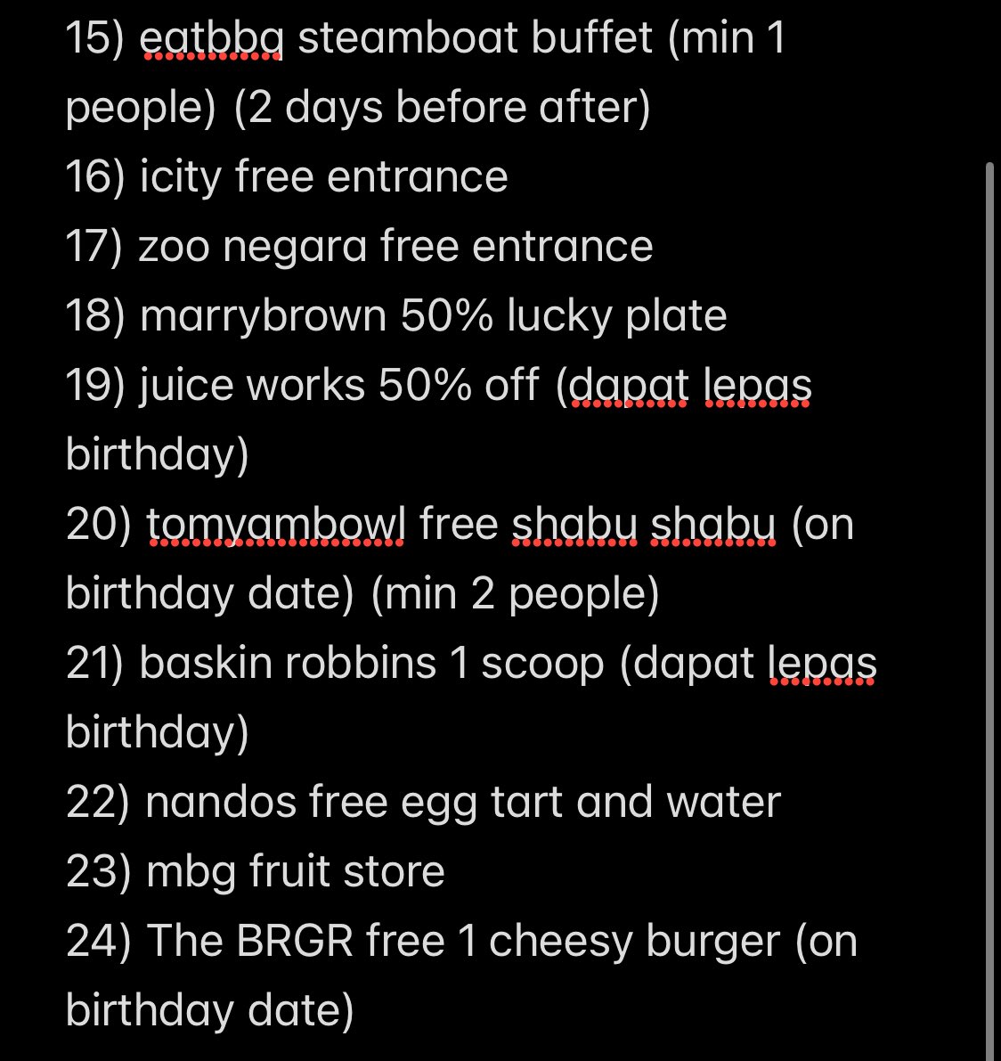 yashukiou's tweet photo. @IzzraifHarz If you’d like to redeem more birthday treats, here’s my list! https://t.co/9ZYN7Rgkr1