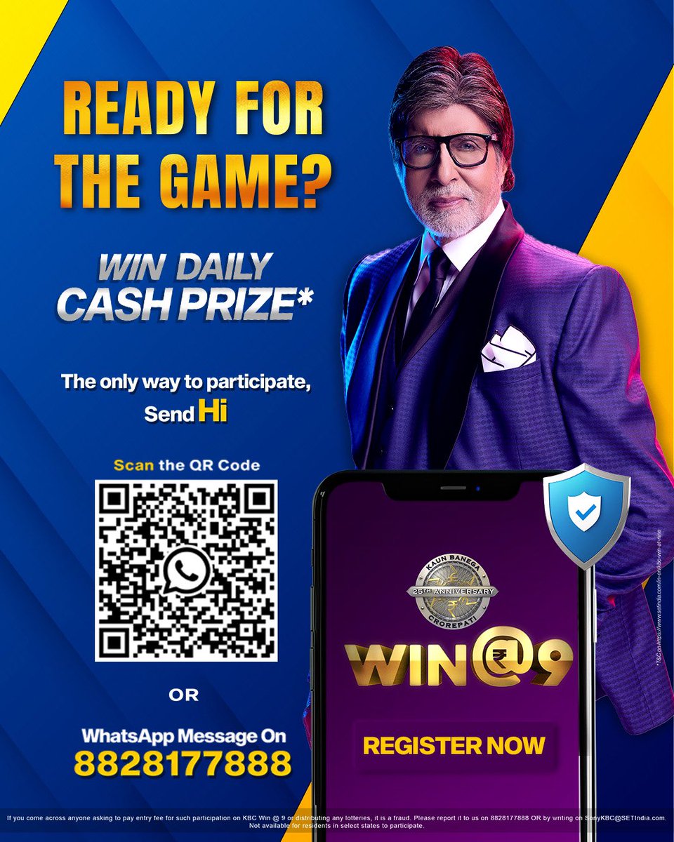 SonyTV's tweet photo. Get ready to play and win daily cash prize!
Register now ✨
#KBCOnSonyTV #KBCWin@9 https://t.co/mWmrT2tZzl