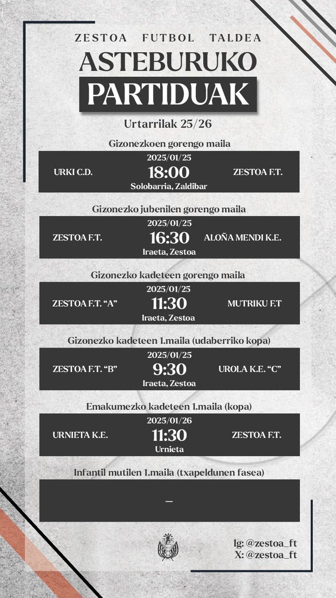 Datorren asteburuko partiduak: