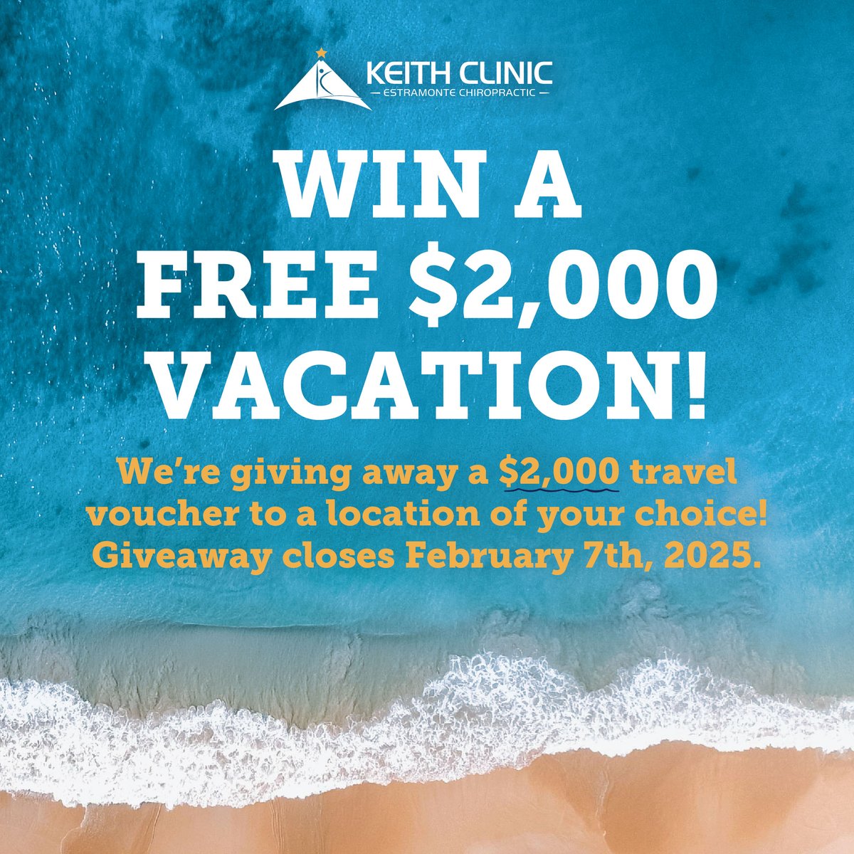keithchiroclt's tweet photo. 🌊 GIVEAWAY 🌊 Ready to escape the cold &amp; go on a warm weather vacation? We're giving away a FREE $2,000 travel voucher to one lucky winner! Put it towards whatever destination, flight and hotel you'd like.

ENTER: https://t.co/bkJ2fWnZMt

This giveaway closes on 2/7/25. https://t.co/YyYz15N4kR