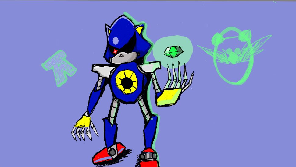 Metal sonic collecting the chaos emeralds for dad