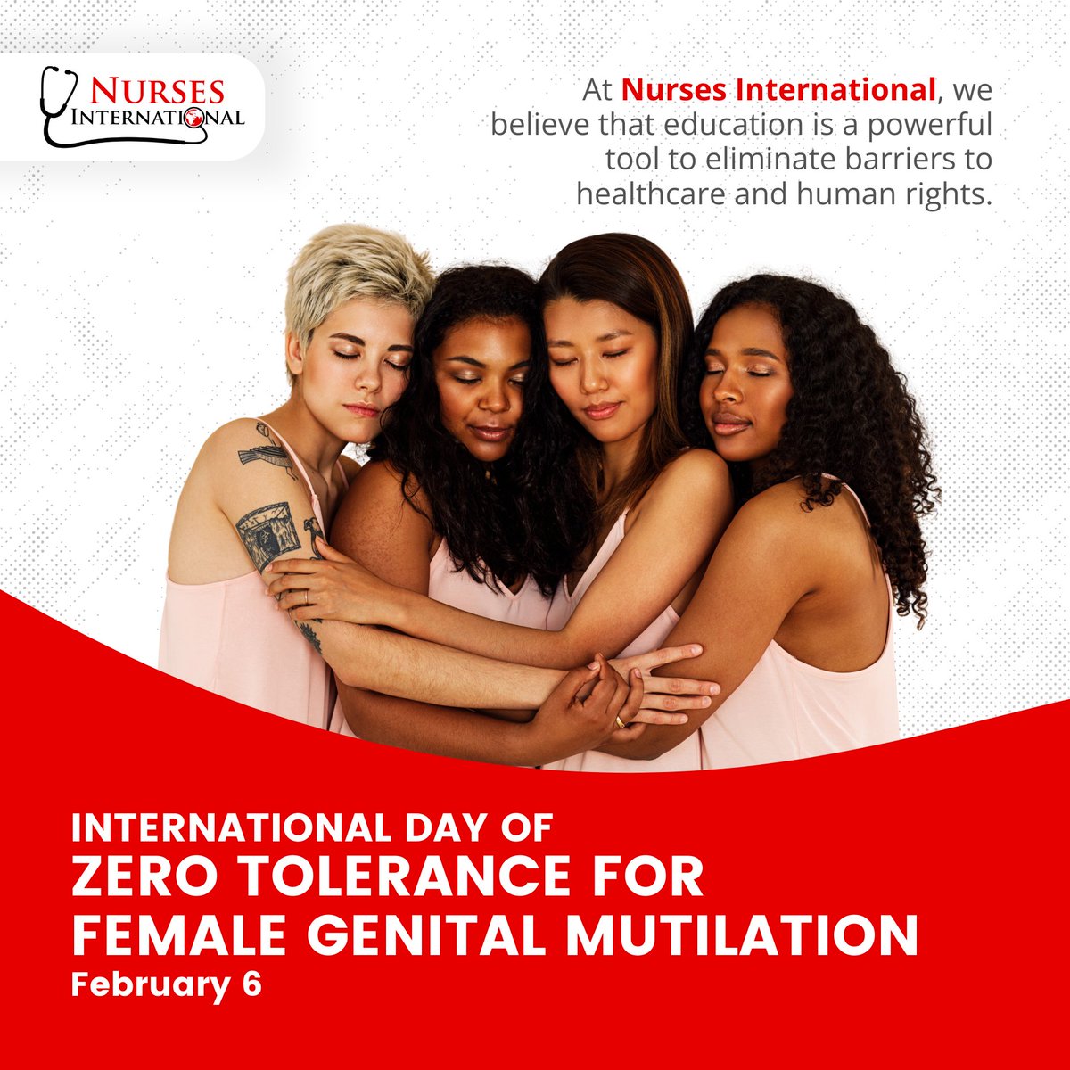 NursesInt's tweet photo. Today is the International Day of Zero Tolerance for FGM.

Over 200 million girls and women have undergone genital mutilation (UN, 2025). At NI, we believe education can end this harmful practice. Let’s raise awareness and advocate for change. https://t.co/AX0Ji9LcL0