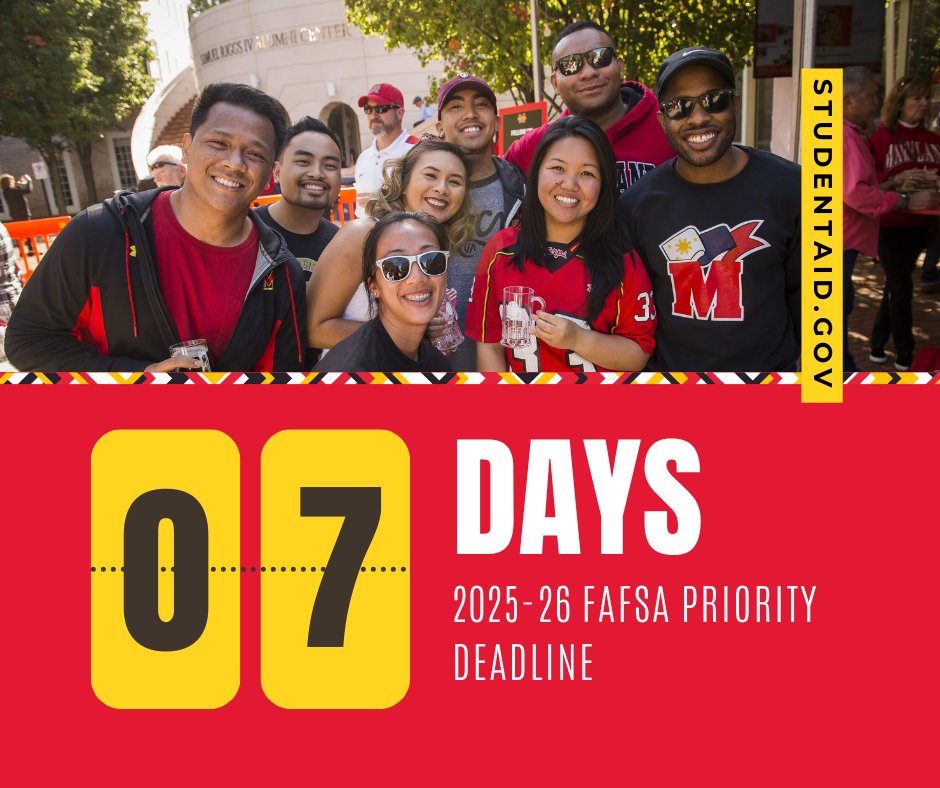 Don’t freak out Terps, you still have time to complete your 2025-26 FAFSA application before the priority deadline, March 1, 2025. Questions? Ask Shelly! 🐢#FAFSA #FinancialAid #UMD