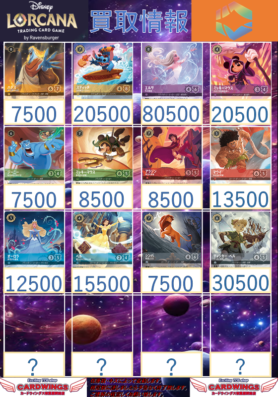 ディズニー #ロルカナ】 1/23のエンチャンテッドの買取価格表で～す