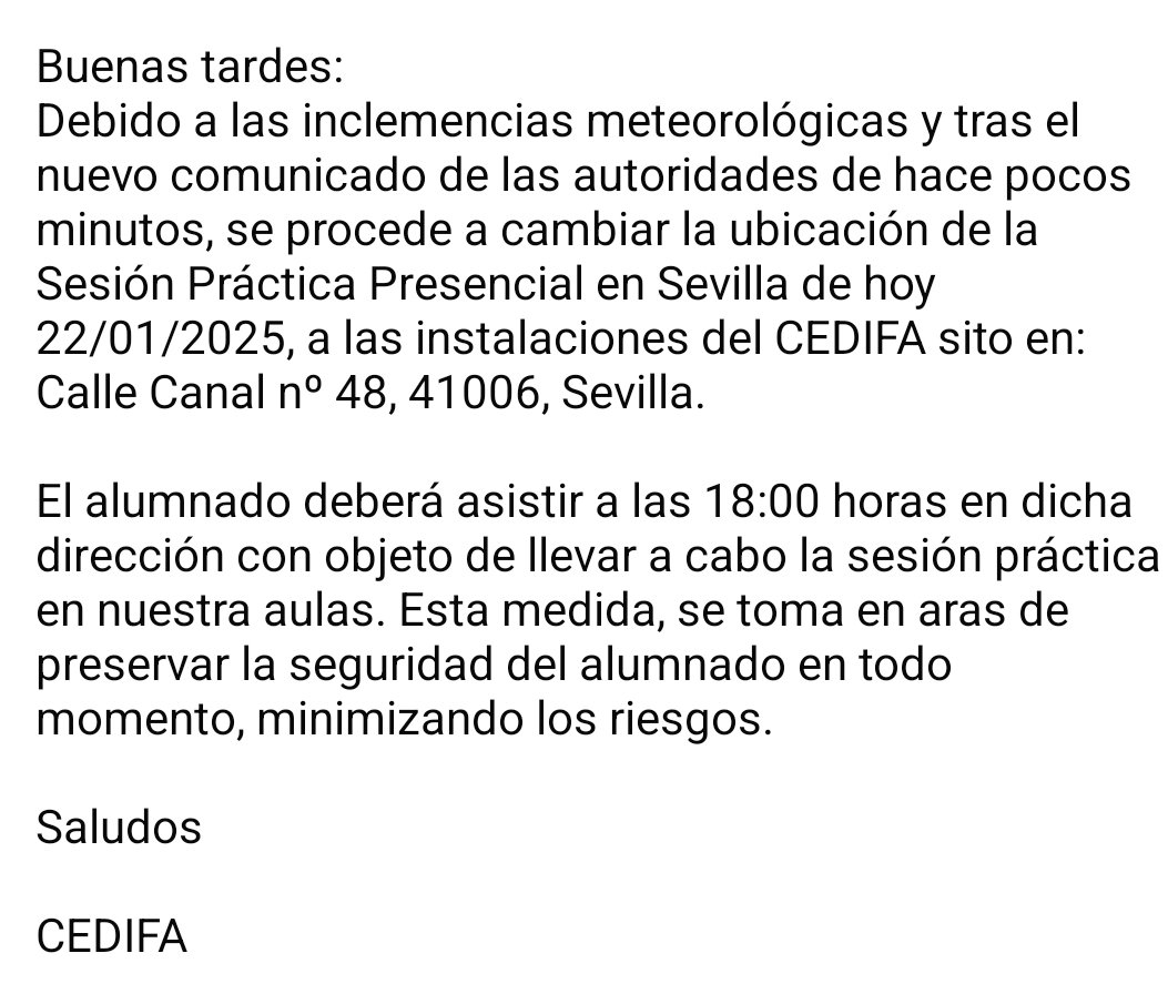 🚨AVISO URGENTE 🚨 
ℹ️MODIFICACIÓN DE LA UBICACIÓN DE LA CITACIÓN EN #SEVILLA, SESIÓN PRÁCTICA PRESENCIAL. CURSO #UEFAC 108. <a href="/RFAF/">RFAF</a>
