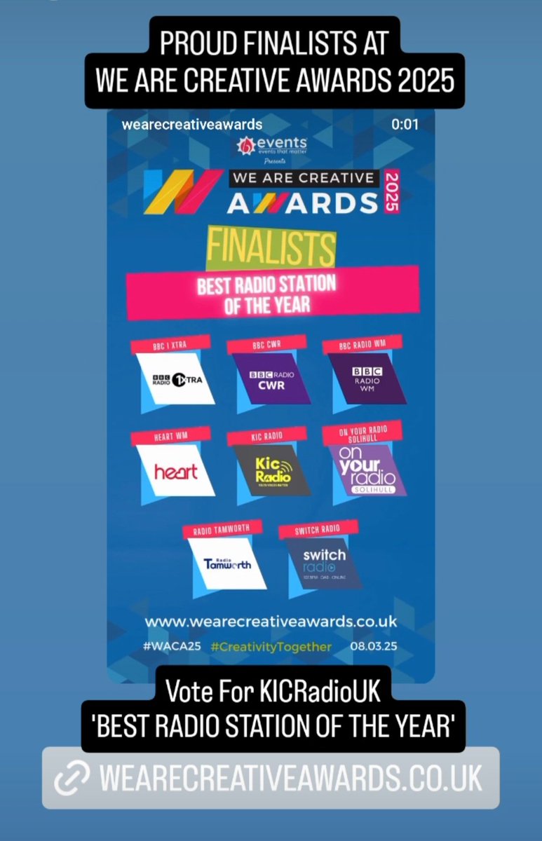 KIC Radio (@kicradiouk) on Twitter photo ๐ข Exciting News! ๐Vote For KIC Radio UK Today!
๐ฑCast Your Vote At: wearecreativeawards.co.uk/vote-now/
We are thrilled to announce that KIC Radio has been named a finalist for the โBest Radio Station of the Yearโ at the We Are Creative Awards! ๐๐
This recognition means the world to ๐ข Exciting News! ๐Vote For KIC Radio UK Today!
๐ฑCast Your Vote At: wearecreativeawards.co.uk/vote-now/
We are thrilled to announce that KIC Radio has been named a finalist for the โBest Radio Station of the Yearโ at the We Are Creative Awards! ๐๐
This recognition means the world to