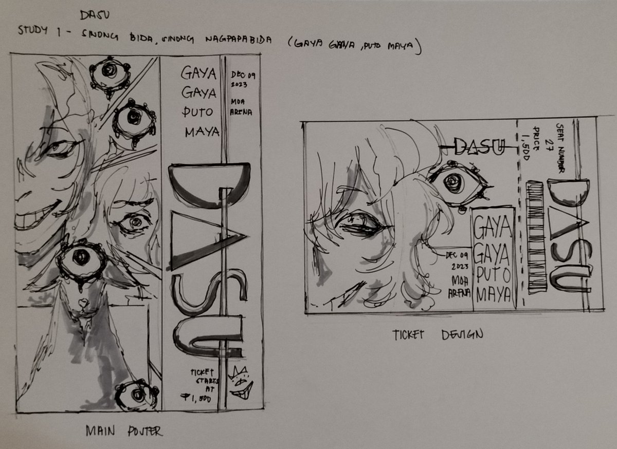was browsing my past plates for a portfolio and I saw this😭😭 it's a concert ticket and we have to incorporate a certain style to it (dont mind the typography I crammed it 💀💀)

 I LOEV U DASU 😈