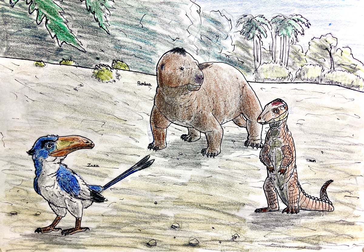 Mesozoic Lion King. From left to right, Falcatakely, Adalatherium, and Araripesuchus