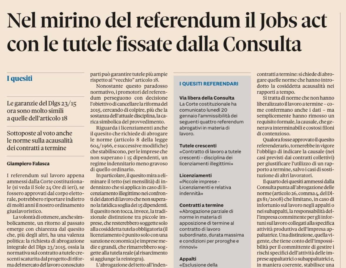 Ritorno al passato!I 4 referendum ammessi dalla Consulta (Jobs act, contratto a termine, piccole imprese e appalto) disegnano un ritorno a regole vecchie, con un forte carico di ideologia. Basta tornare indietro per trovare una soluzione ai tanti problemi del mercato del lavoro?
