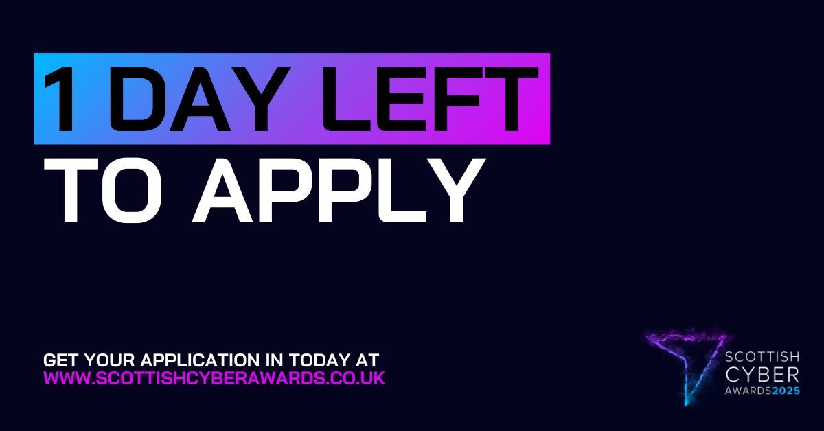 There's now just ONE DAY left to submit a free entry into the 8th annual Scottish Cyber Awards.

Explore the categories and enter now: buff.ly/48DB0Xc

#ScotCyberAwards #CyberSecurity #CyberAwards #CyberNews